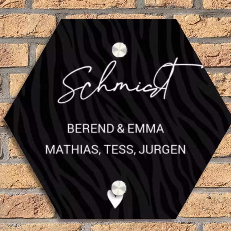 Zwart zebraprint - Sierlijk Naambord Hexagon klein -sfeer1