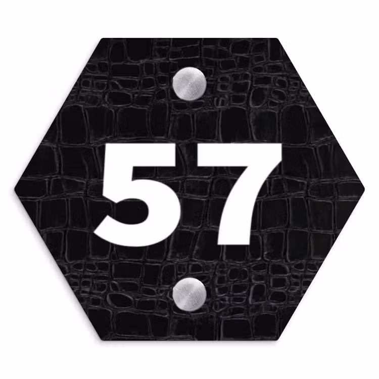 Zwart krokodillenleertextuur - Traditioneel Naambord Hexagon klein -3d