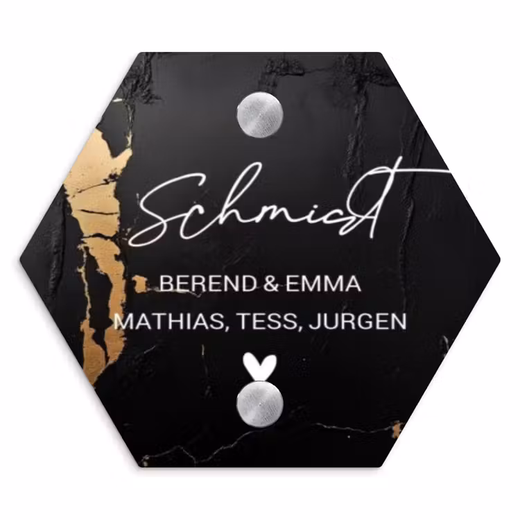 Zwart goud structuur - Sierlijk Naambord Hexagon klein -3d