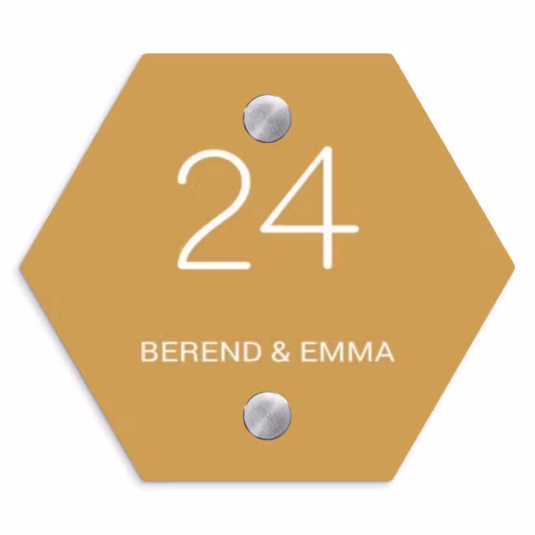 Mosterdgeel - Klassiek Naambord Hexagon klein -3d