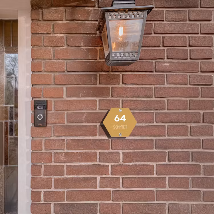 Mosterdgeel - Modern Naambord Hexagon klein -sfeer7-hexagon-XS