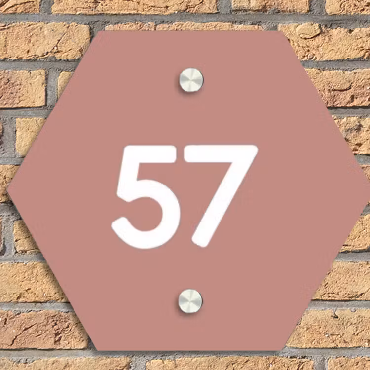 Effen oudroze - Traditioneel Naambord Hexagon klein -sfeer1