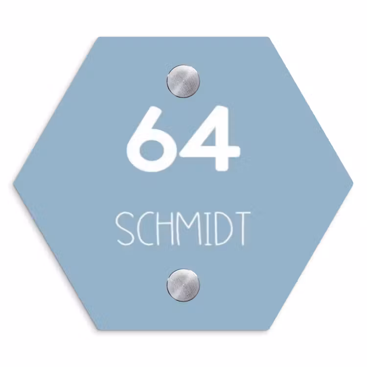 Effen - Lichtblauw - Modern Naambord Hexagon klein -3d