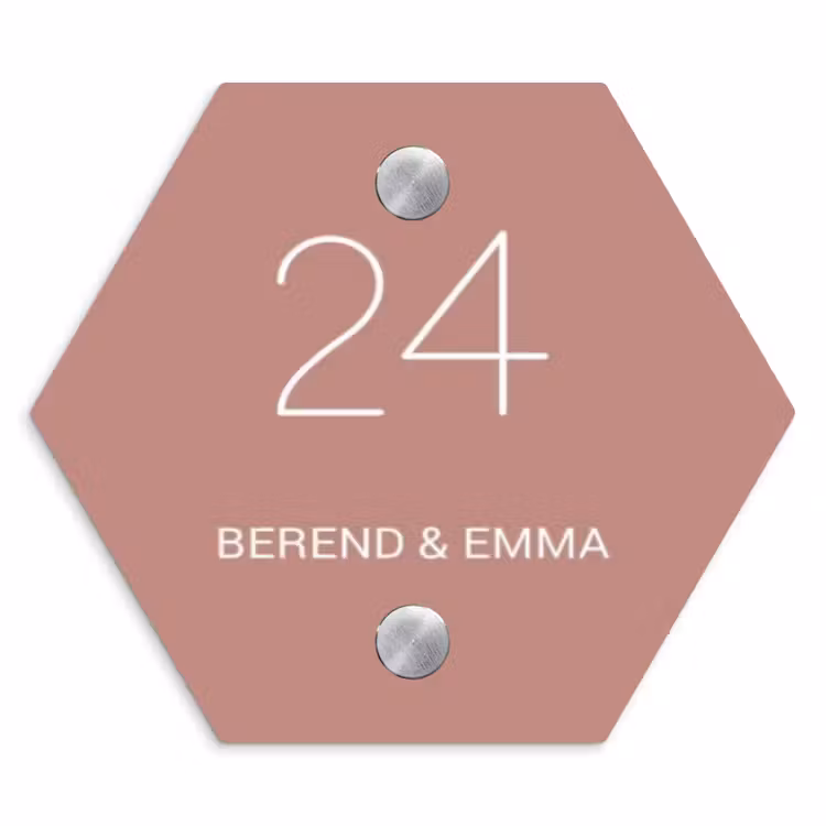 Effen oudroze - Klassiek Naambord Hexagon klein -3d