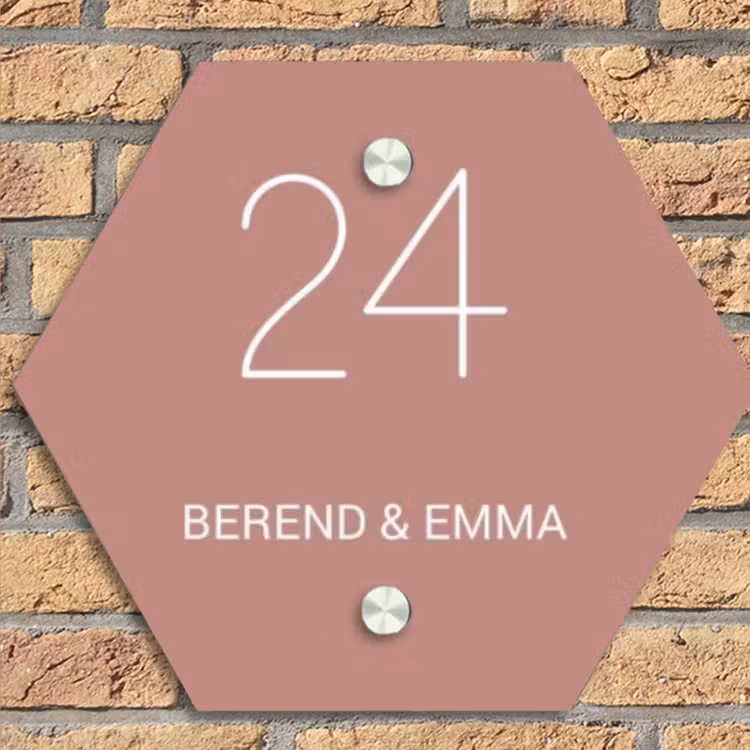 Effen oudroze - Klassiek Naambord Hexagon klein -sfeer1