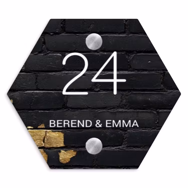 Stenen goud zwart - Klassiek Naambord Hexagon klein -3d