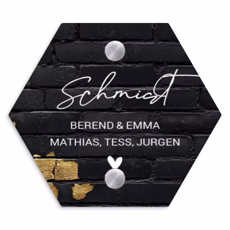 Stenen goud zwart - Sierlijk Naambord Hexagon klein -3d