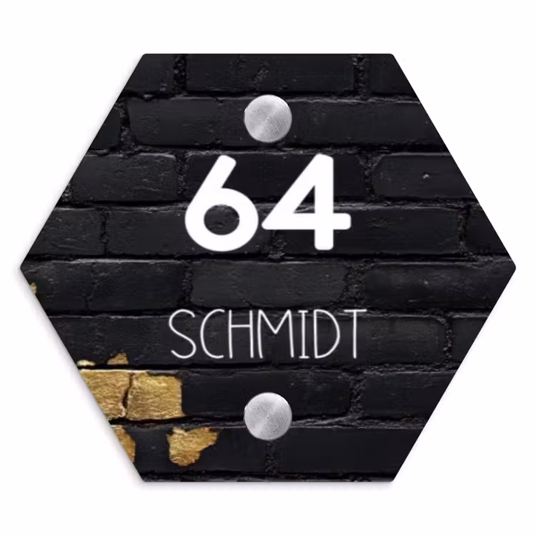 Stenen goud zwart - Modern Naambord Hexagon klein -3d