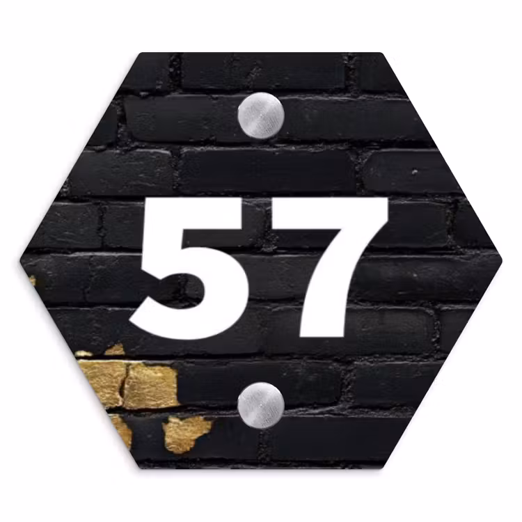 Stenen goud zwart - Traditioneel Naambord Hexagon klein -3d