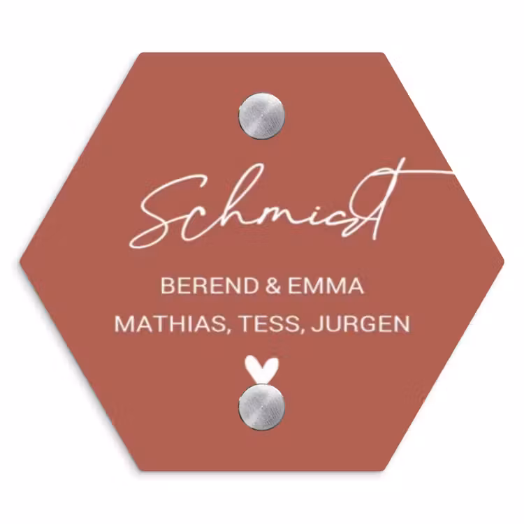 Terracotta - Sierlijk Naambord Hexagon klein -3d