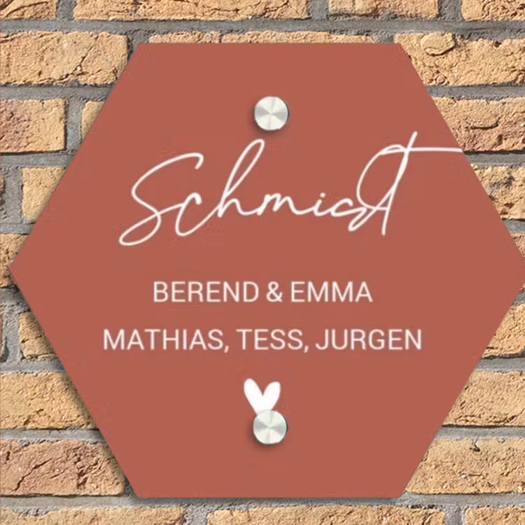 Terracotta - Sierlijk Naambord Hexagon klein -sfeer1