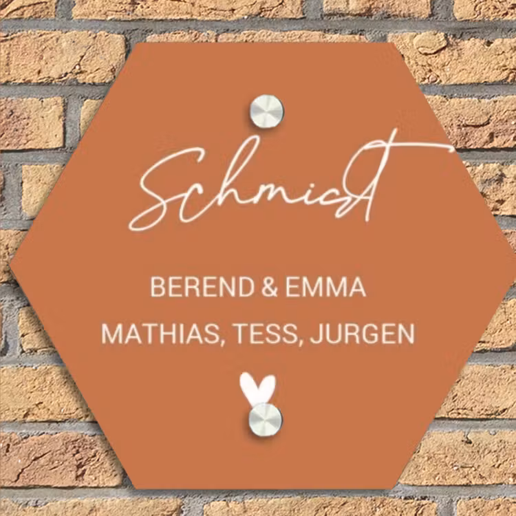 Terracotta - Sierlijk Naambord Hexagon klein -sfeer1