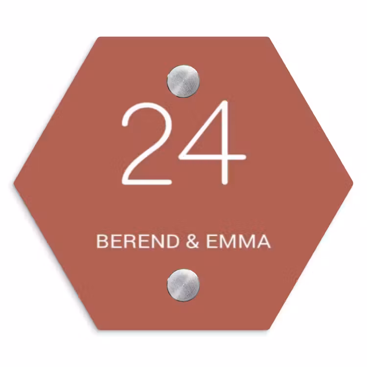 Terracotta - Klassiek Naambord Hexagon klein -3d