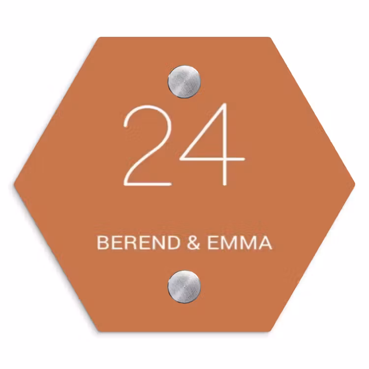 Terracotta - Klassiek Naambord Hexagon klein -3d