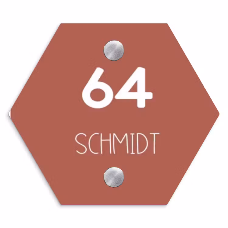 Terracotta - Modern Naambord Hexagon klein -3d