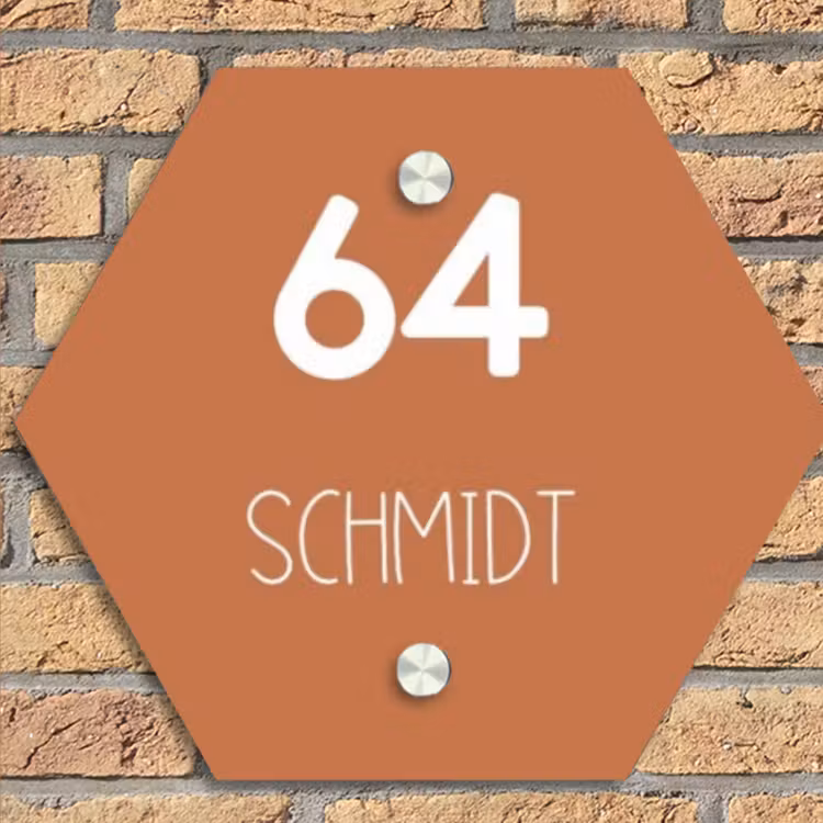 Terracotta - Modern Naambord Hexagon klein -sfeer1