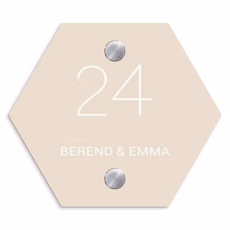Effen - Beige - Klassiek Naambord Hexagon klein -3d