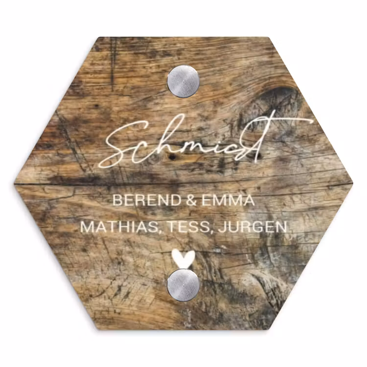 Verweerd hout - Sierlijk Naambord Hexagon klein -3d