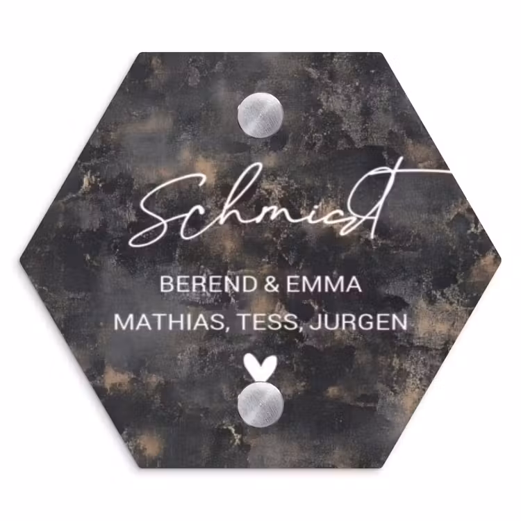 Verweerd metaal - Sierlijk Naambord Hexagon klein -3d