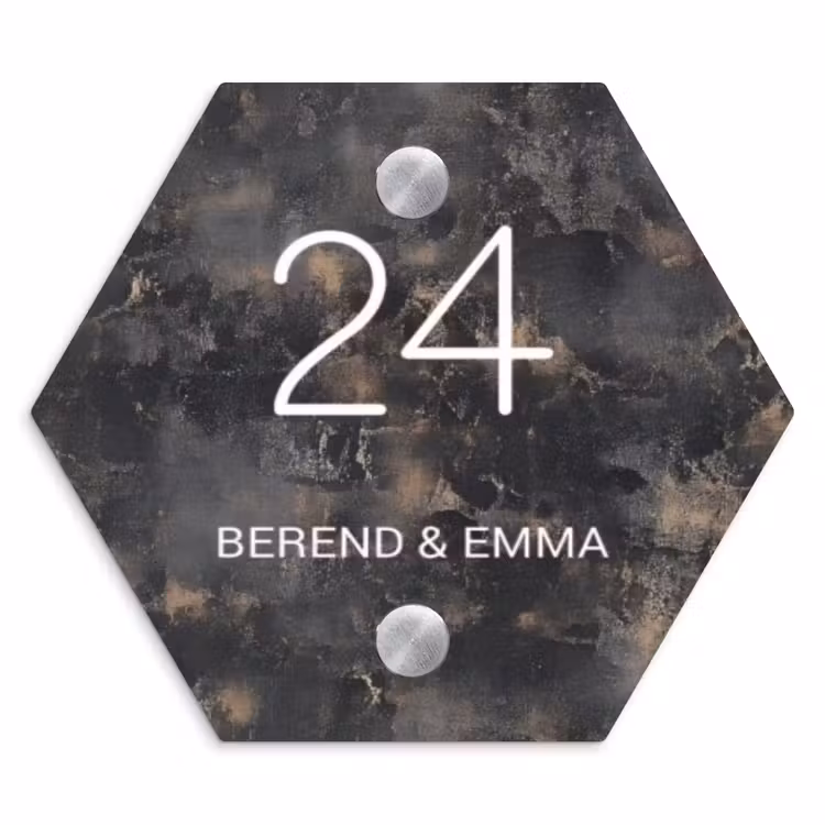 Verweerd metaal - Klassiek Naambord Hexagon klein -3d