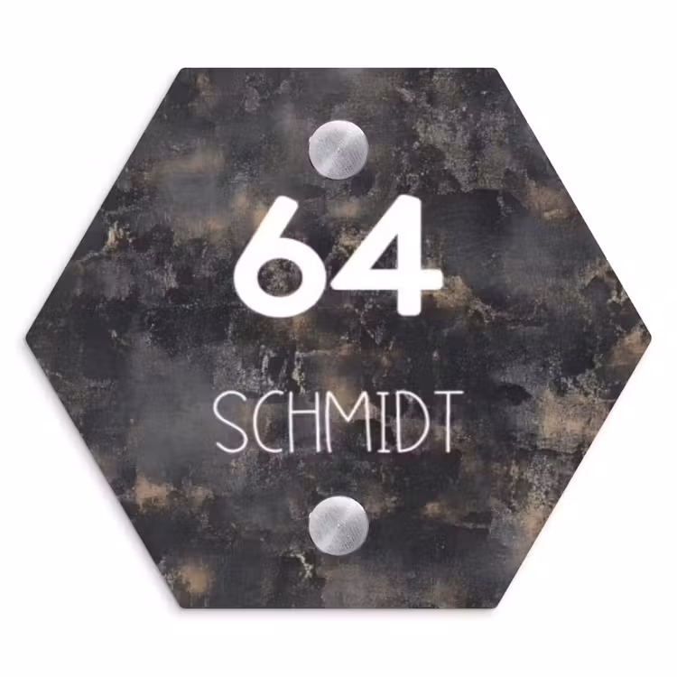 Verweerd metaal - Modern Naambord Hexagon klein -3d