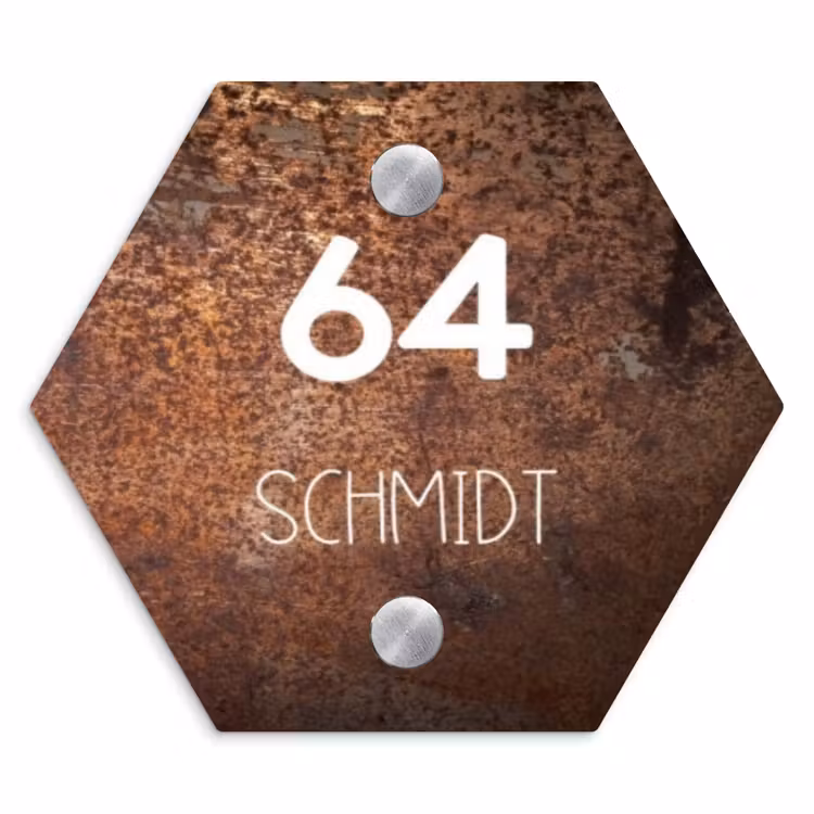 Verweerd metaal - Modern Naambord Hexagon klein -3d