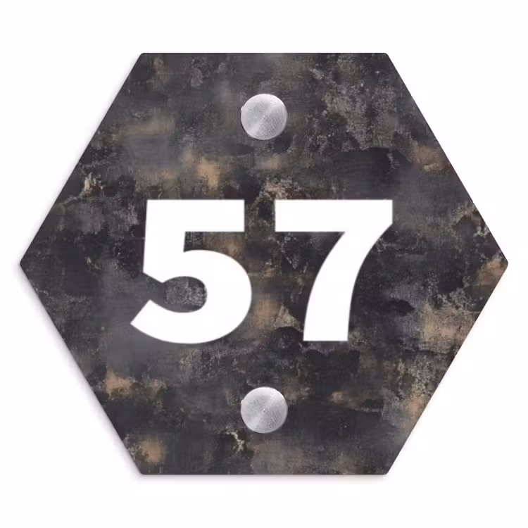 Verweerd metaal - Traditioneel Naambord Hexagon klein -3d