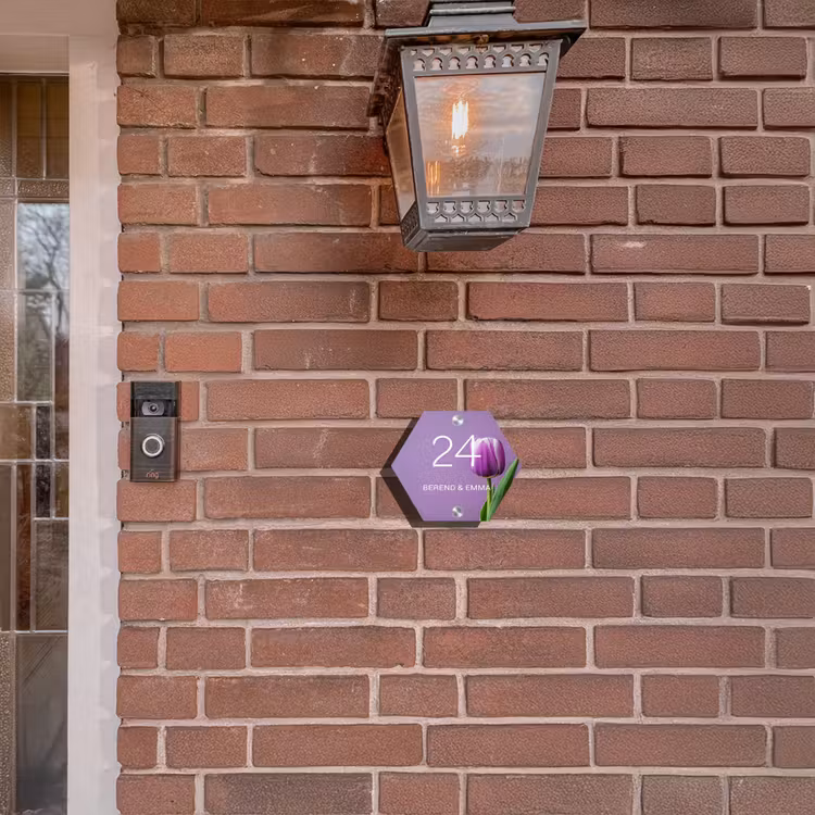 Paarse tulp - Klassiek Naambord Hexagon klein -sfeer7-hexagon-XS