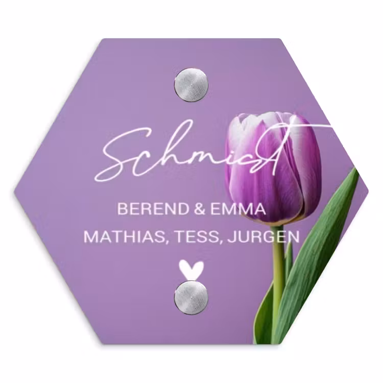 Paarse tulp - Sierlijk Naambord Hexagon klein -3d