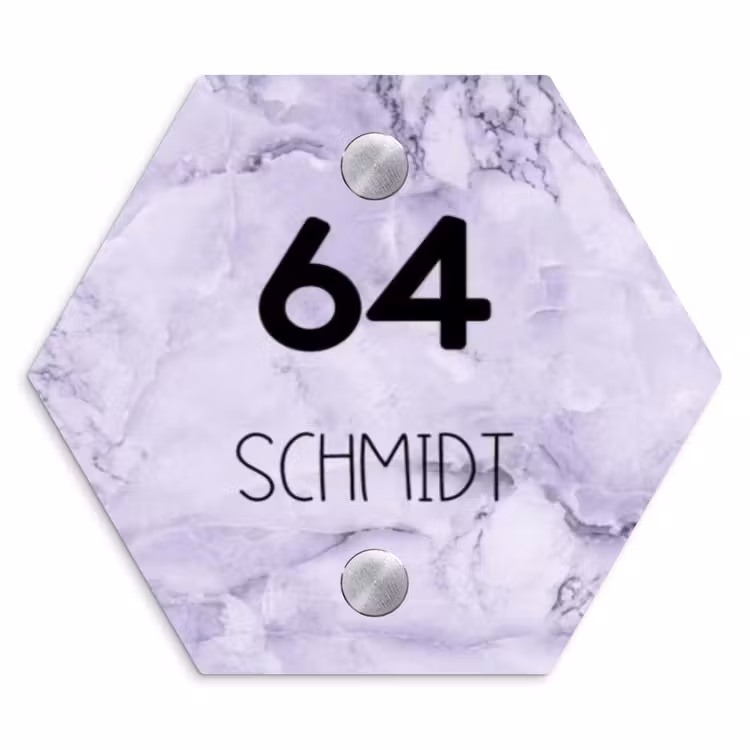 Paars marmer - Modern Naambord Hexagon klein -3d