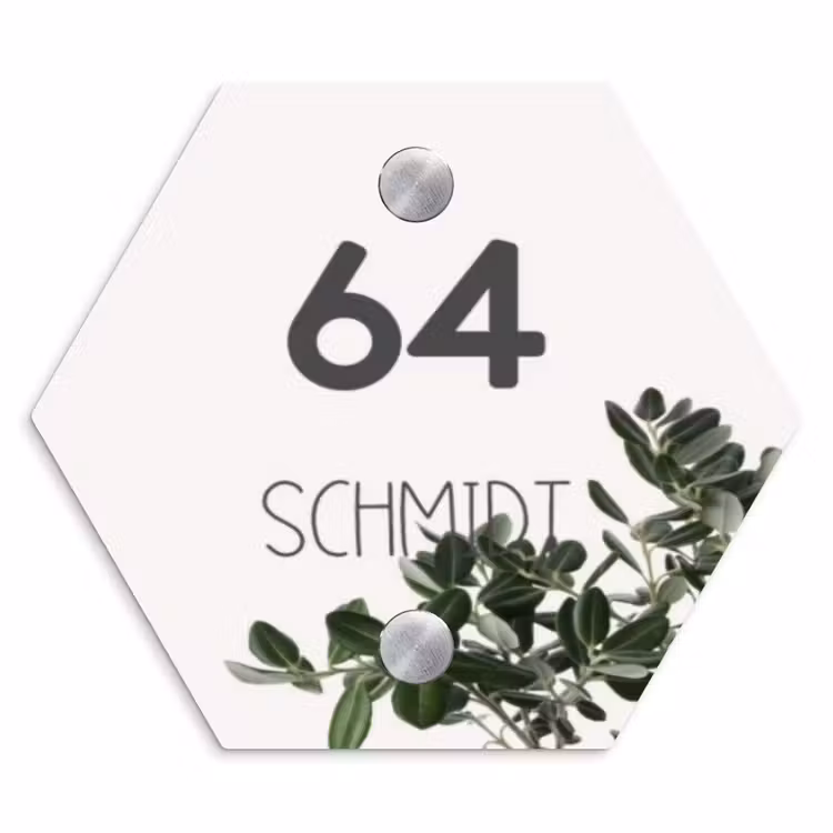 Wit met bladeren - Modern Naambord Hexagon klein -3d