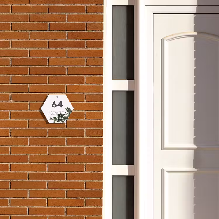 Wit met bladeren - Modern Naambord Hexagon klein -sfeer3-hexagon-XS