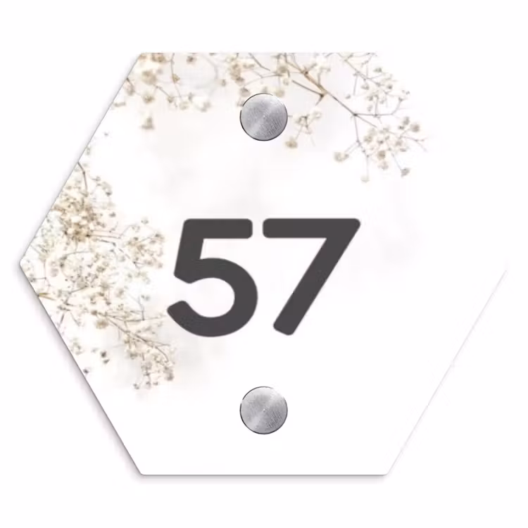 Wit met bloementakjes - Traditioneel Naambord Hexagon klein -3d