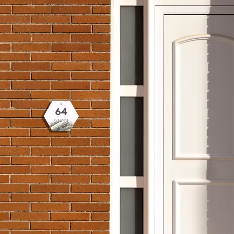 Wit met palmblad - Modern Naambord Hexagon klein -sfeer3-hexagon-XS