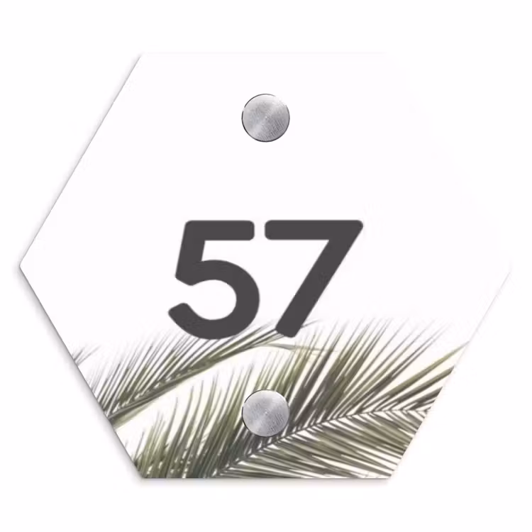 Wit met palmblad - Traditioneel Naambord Hexagon klein -3d