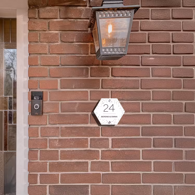 Wit met stippen - Klassiek Naambord Hexagon klein -sfeer7-hexagon-XS