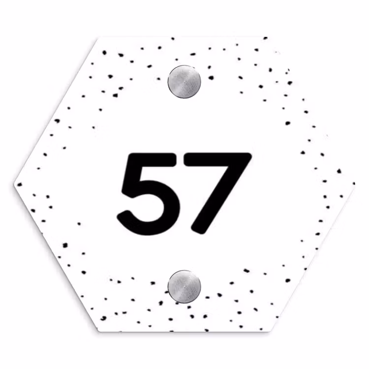 Wit met stippen - Traditioneel Naambord Hexagon klein -3d