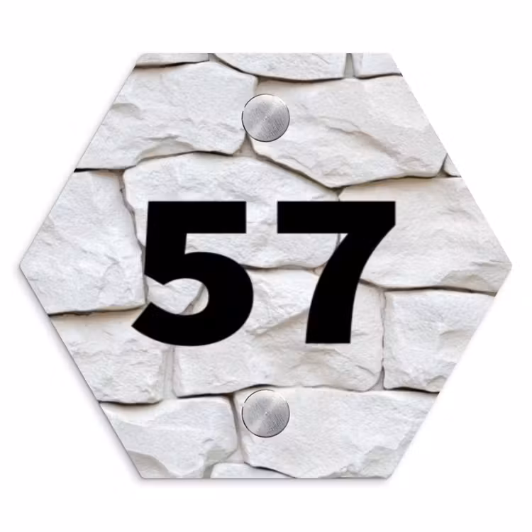 Witte - Natuurstenen - Traditioneel Naambord Hexagon klein -3d