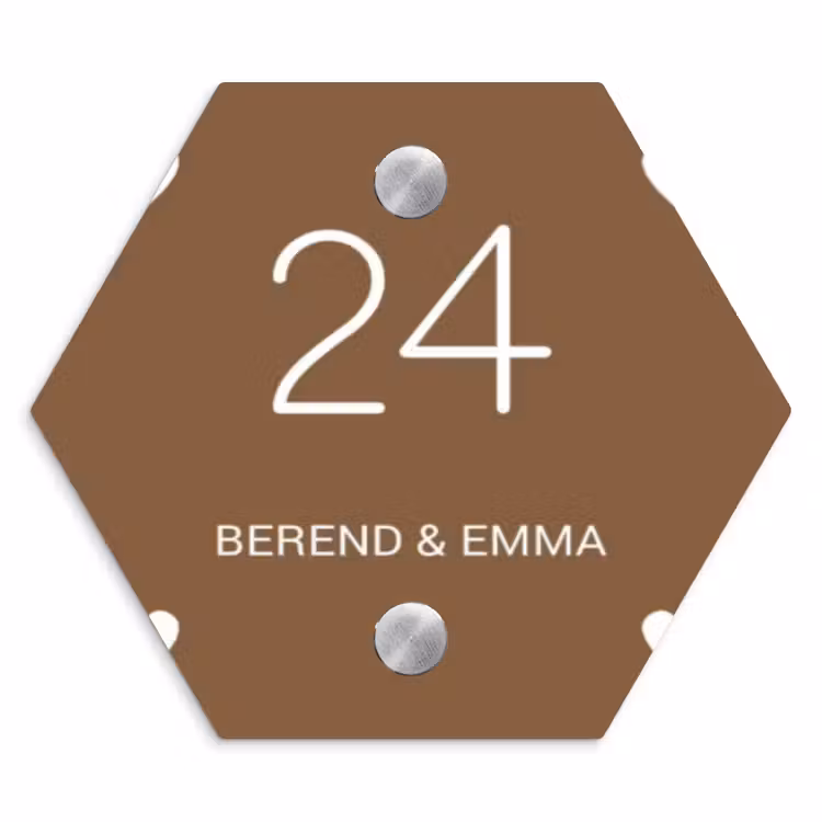Weiße Herzchen in den Ecken - Klassisch Naambord Hexagon klein -3d