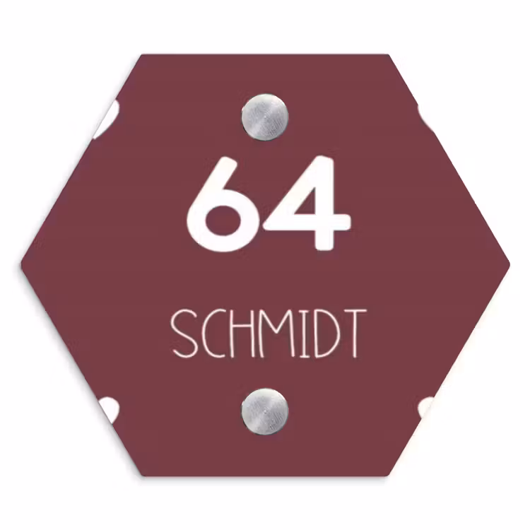 Witte hartjes in hoeken - Modern Naambord Hexagon klein -3d