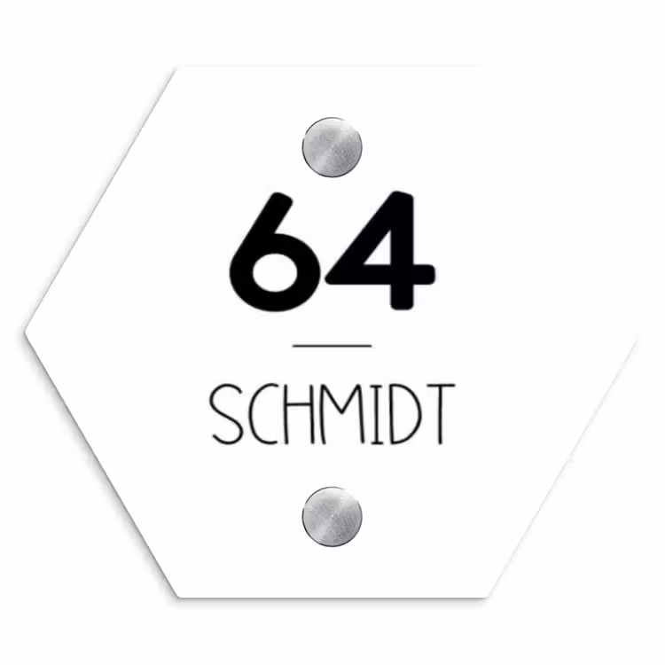Wit vlak - Modern Naambord Hexagon klein -3d