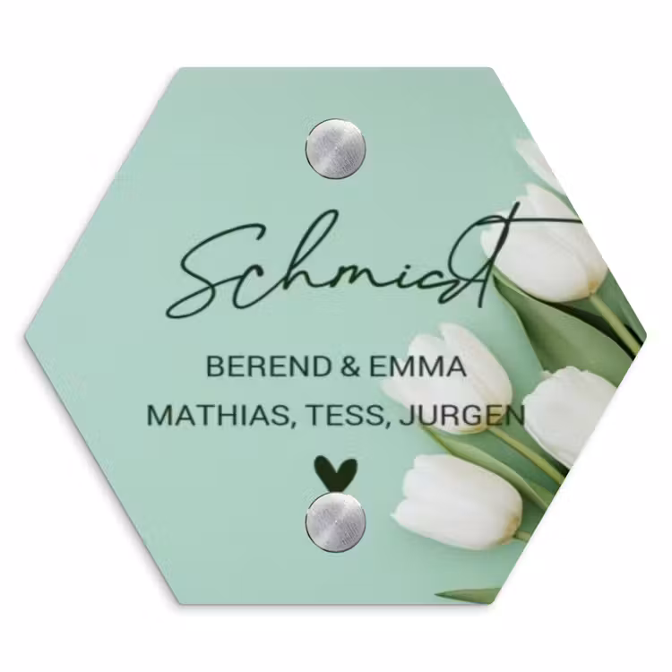 Witte tulpen - Sierlijk Naambord Hexagon klein -3d