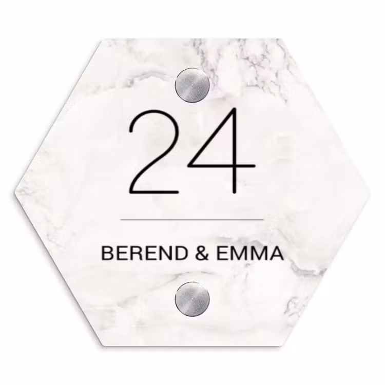Wit marmer - Klassiek Naambord Hexagon klein -3d