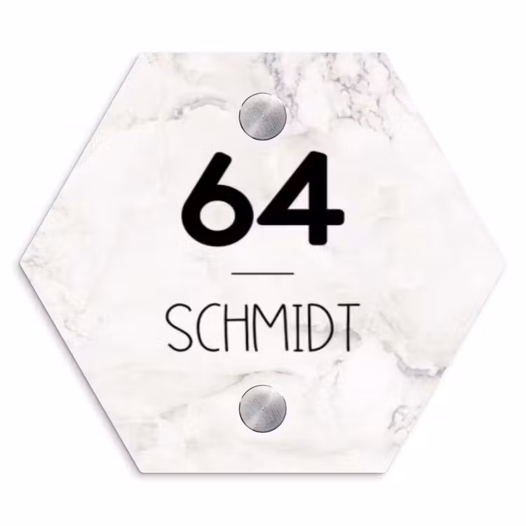 Wit marmer - Modern Naambord Hexagon klein -3d