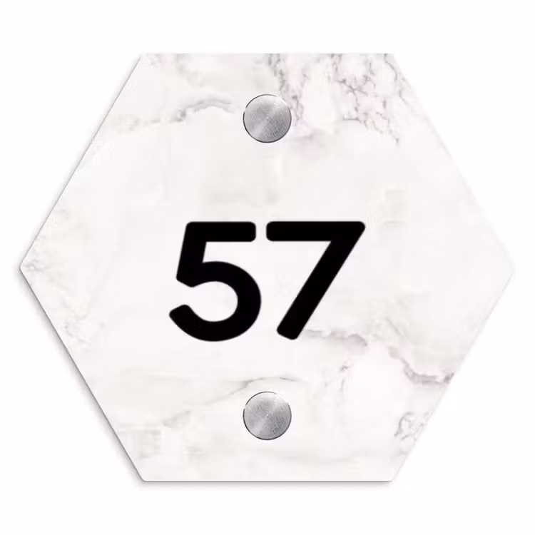 Wit marmer - Traditioneel Naambord Hexagon klein -3d