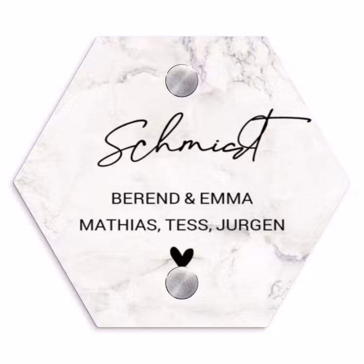 Wit marmer - Sierlijk Naambord Hexagon klein -3d