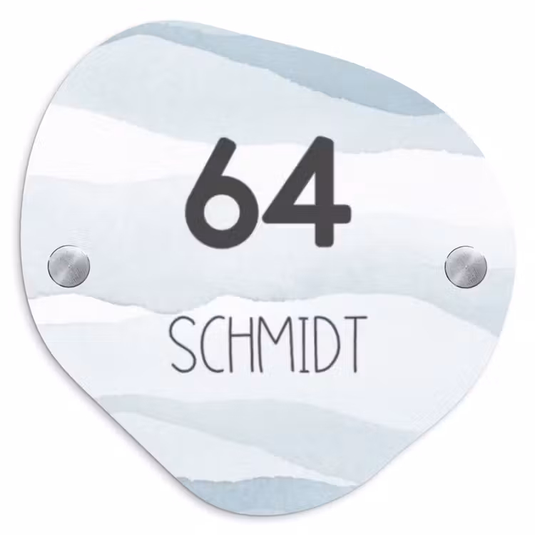 Aquarel - Blauw - Modern Naambord Organisch middel -3d