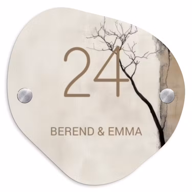 Boomsilhouet beige achtergrond - Klassiek Naambord Organisch middel -3d