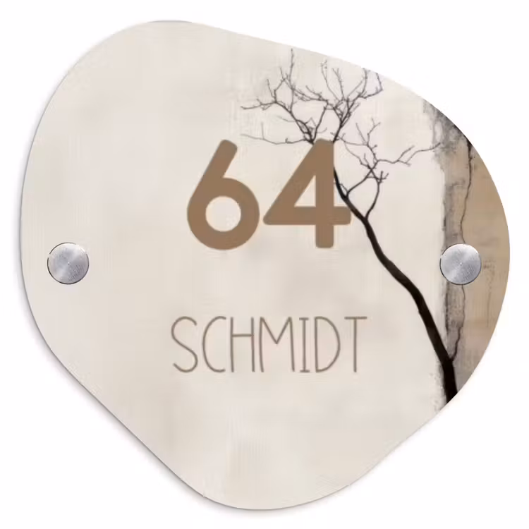 Boomsilhouet beige achtergrond - Modern Naambord Organisch middel -3d