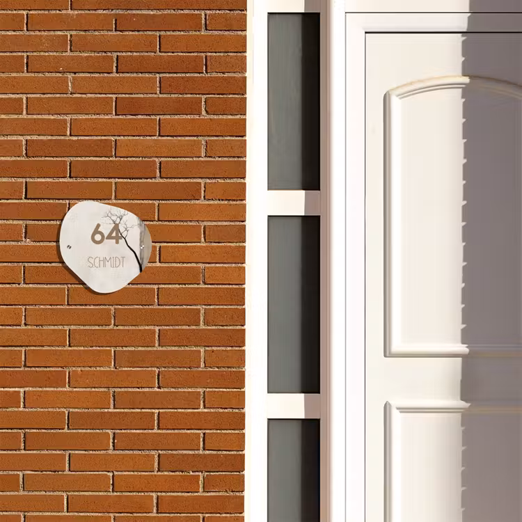 Boomsilhouet beige achtergrond - Modern Naambord Organisch middel -sfeer3